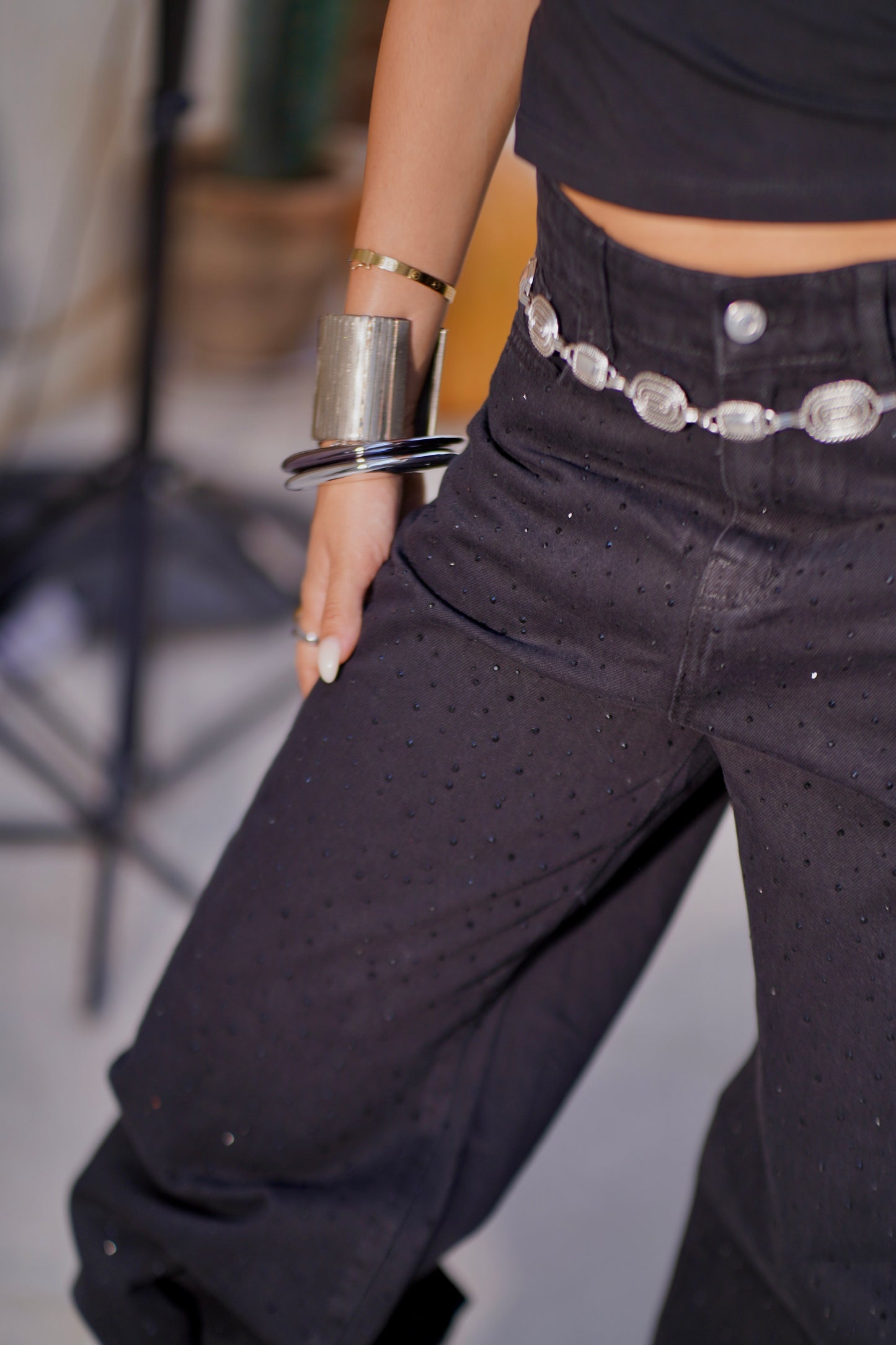 Rhinestone Jeans in black
