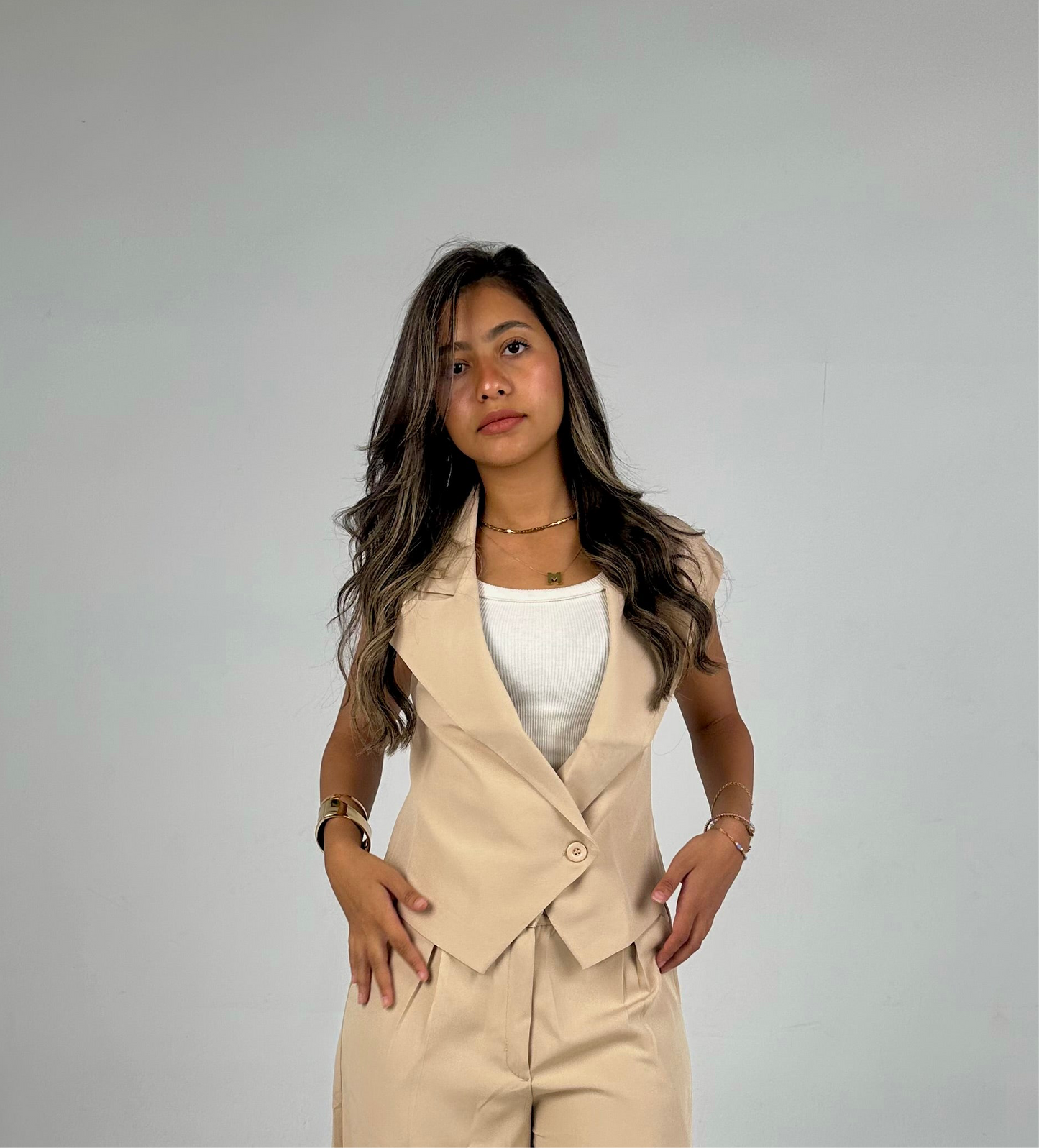 Tailored Vest in Beige
