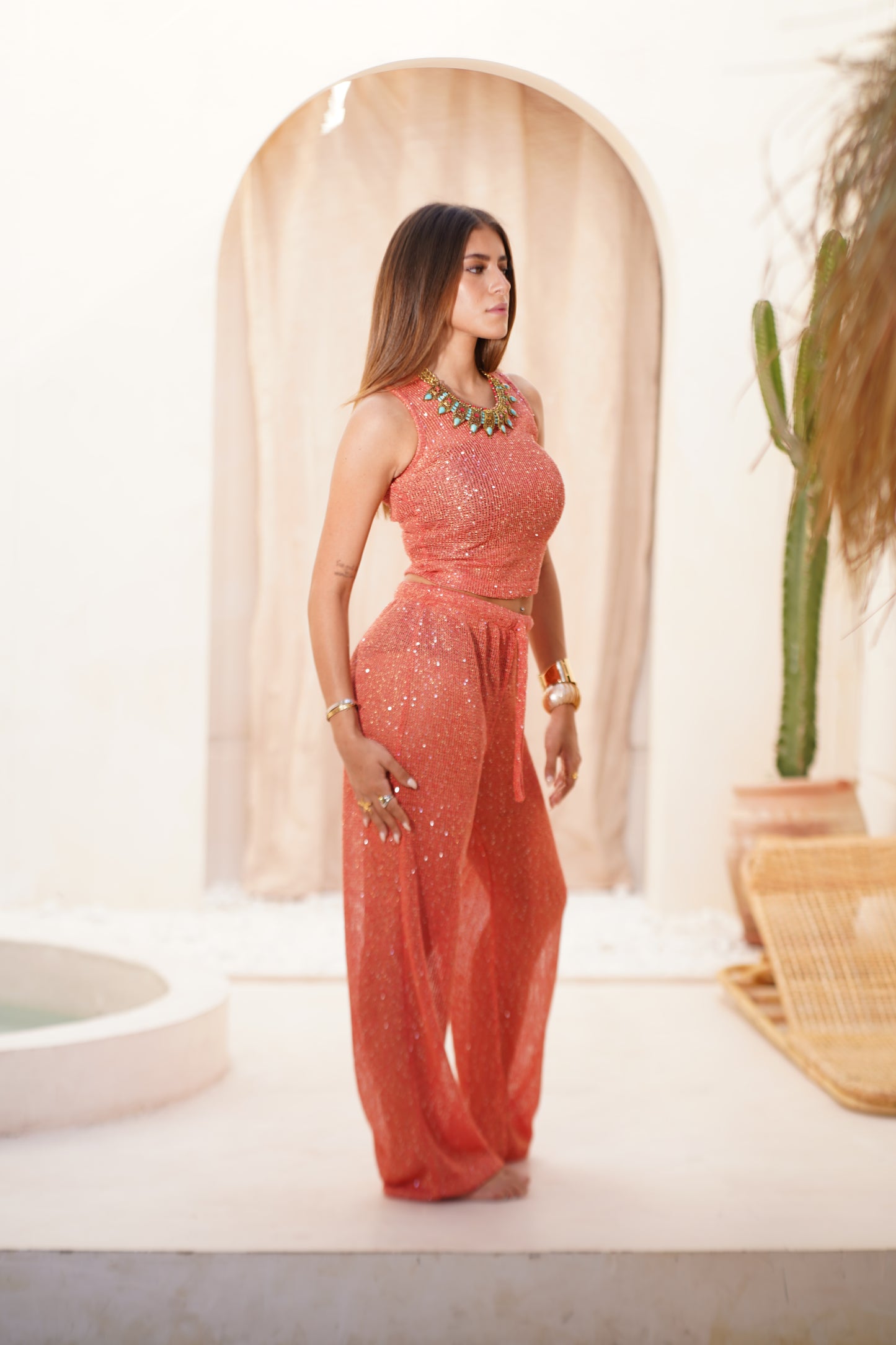 Mykonos top in peachy orange