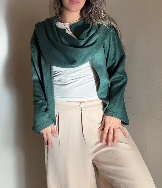 Scarf Cardigan in Emerald Green