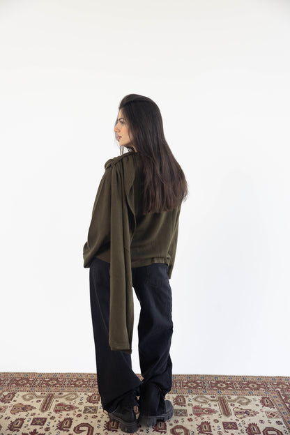 Scarf Cardigan in Olive