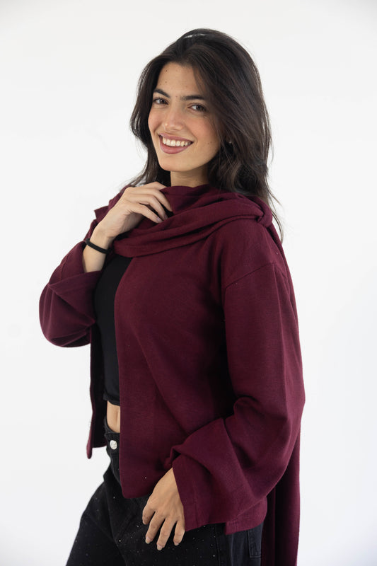 Scarf Cardigan in Burgundy