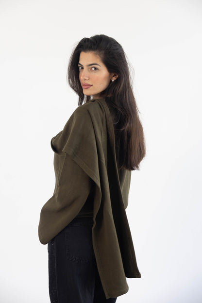 Scarf Cardigan in Olive