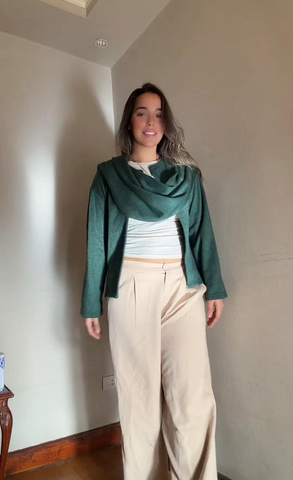 Scarf Cardigan in Emerald Green