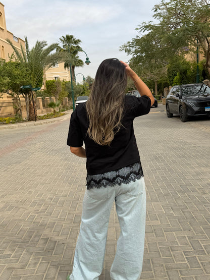 lace t shirt in Black