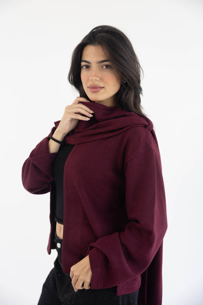 Scarf Cardigan in Burgundy