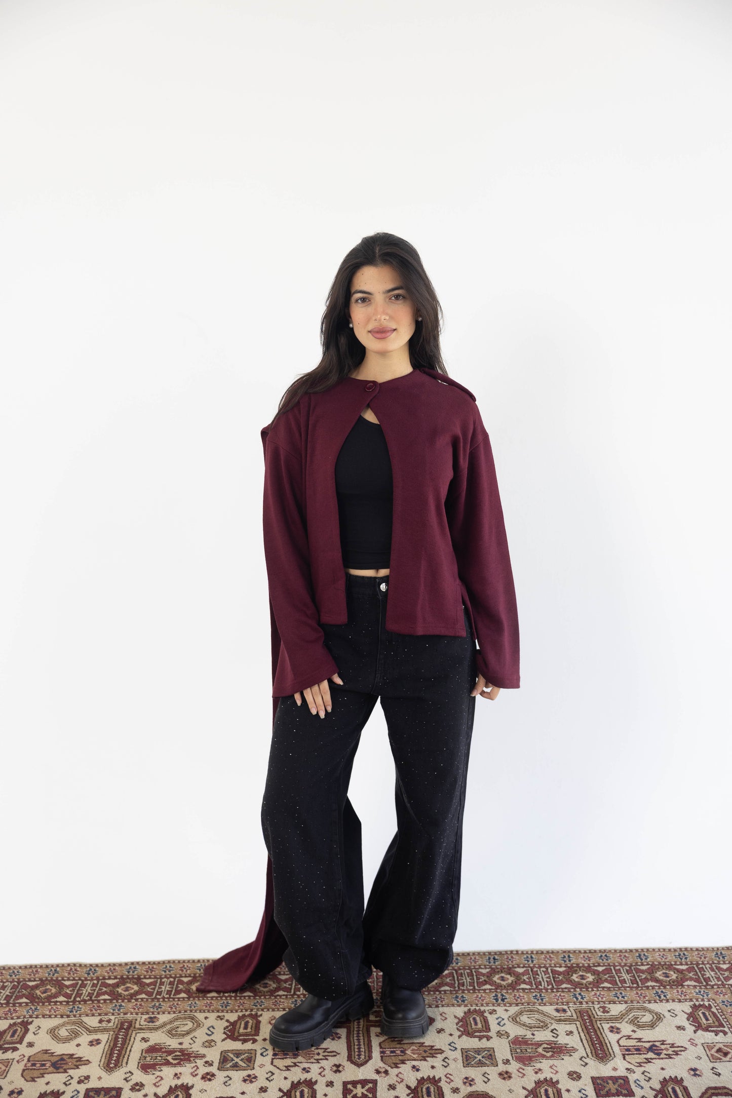 Scarf Cardigan in Burgundy