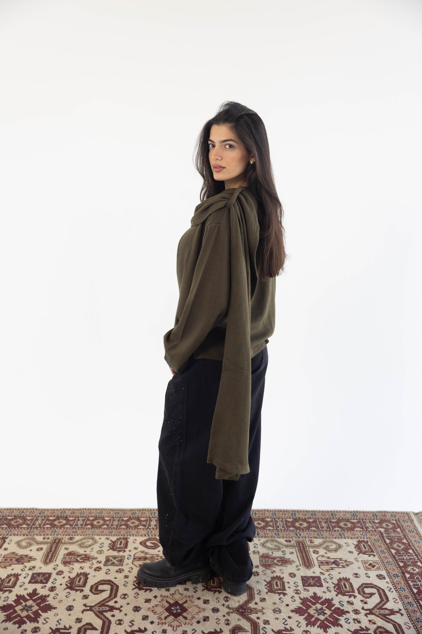 Scarf Cardigan in Olive