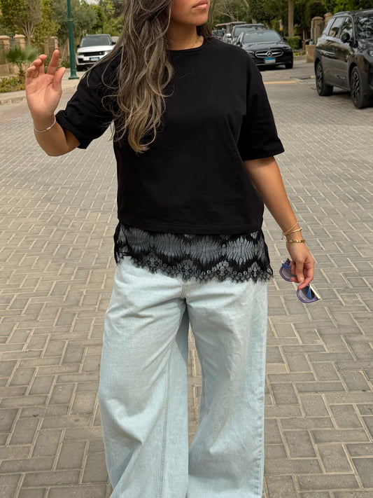 lace t shirt in Black