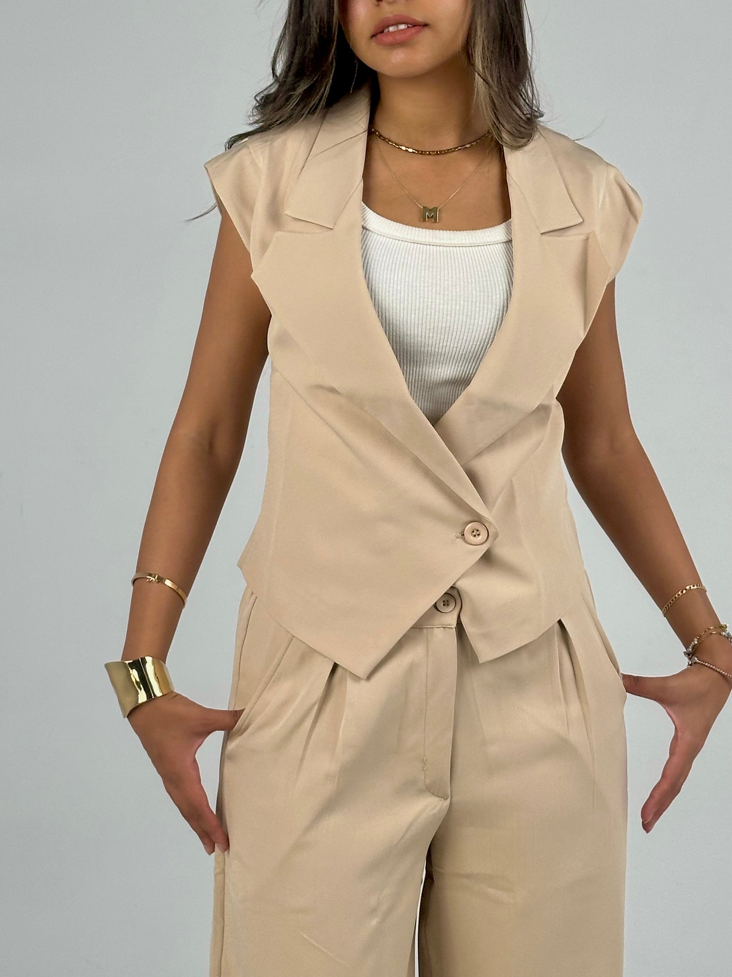 Tailored Vest in Beige