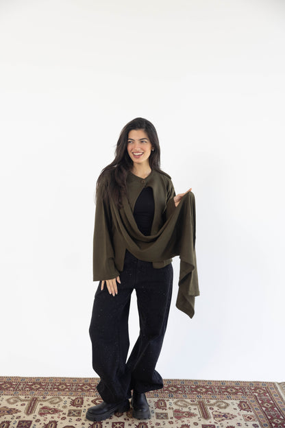 Scarf Cardigan in Olive