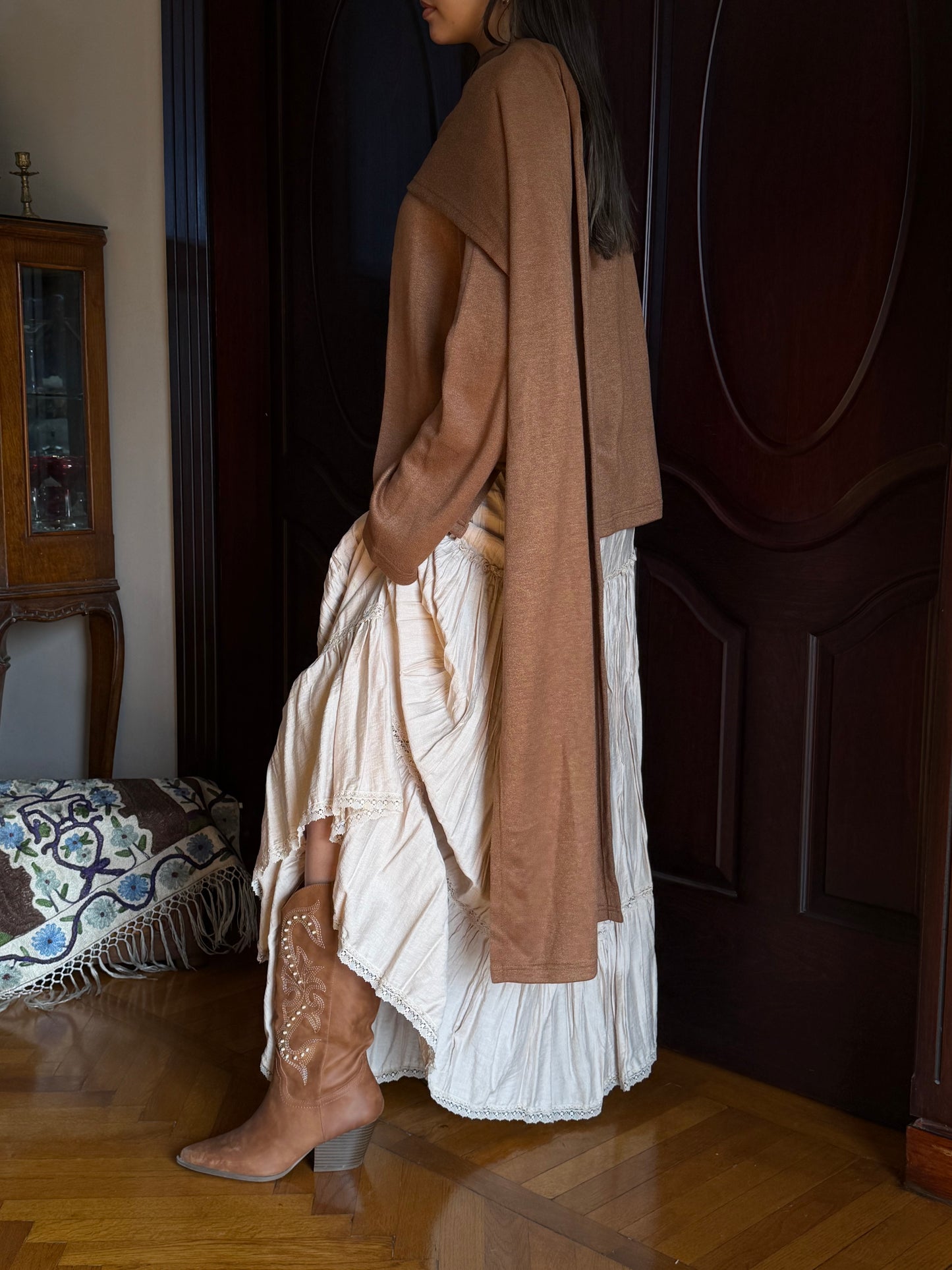 Scarf Cardigan in Cocoa Brown