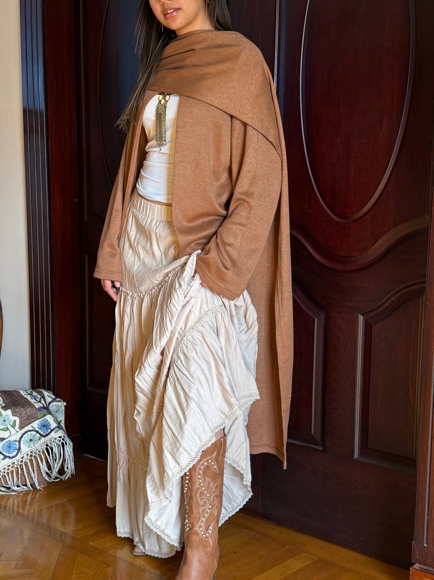 Scarf Cardigan in Cocoa Brown