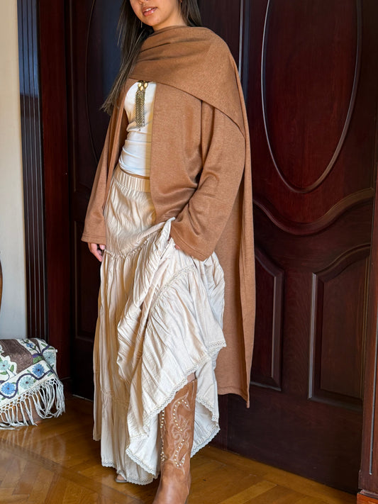 Scarf Cardigan in Cocoa Brown