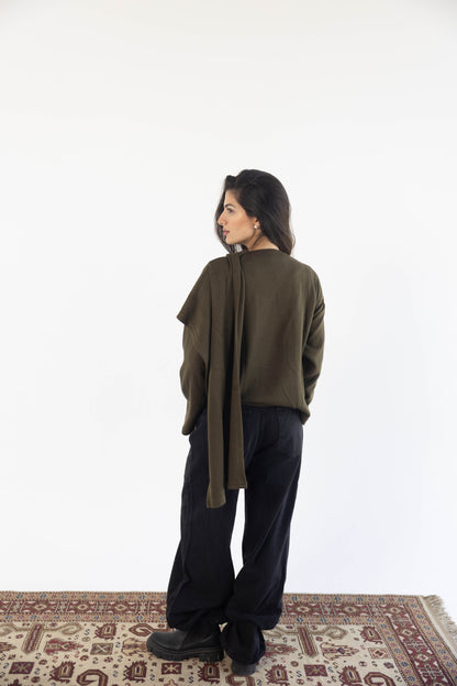 Scarf Cardigan in Olive