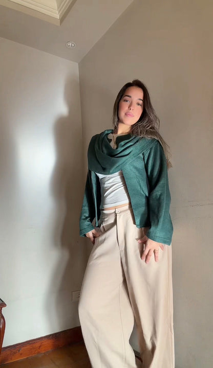 Scarf Cardigan in Emerald Green
